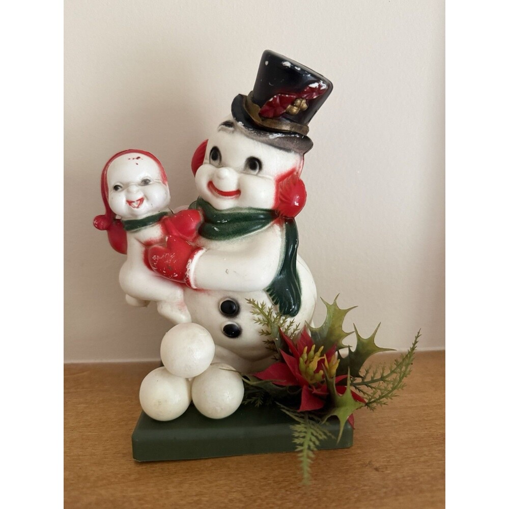 Vintage Blow Mold Plastic Christmas Snowman Snowbaby Florabelle Flower 8"